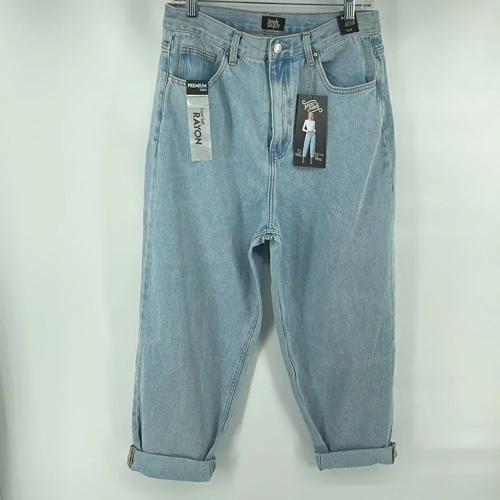 Simple Society High waist rise balloon jean jeans roll cuff NEW NWT light wash